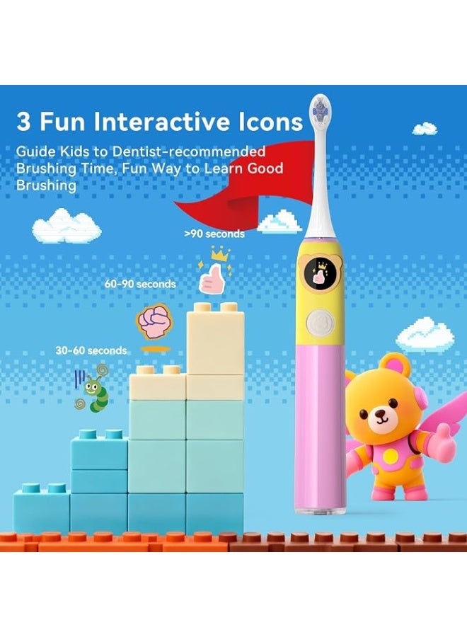 SEAGO Kids Electric Toothbrushes Rechargeable, Sonic Toothbrush with Pressure sensor, Smart Timer and silicone coat, 8 Toothbrush Heads for Ages 3+ Boys Girls (pink) - Image 4