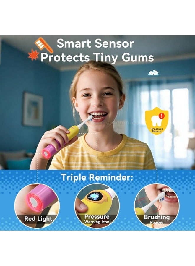 SEAGO Kids Electric Toothbrushes Rechargeable, Sonic Toothbrush with Pressure sensor, Smart Timer and silicone coat, 8 Toothbrush Heads for Ages 3+ Boys Girls (pink) - Image 3