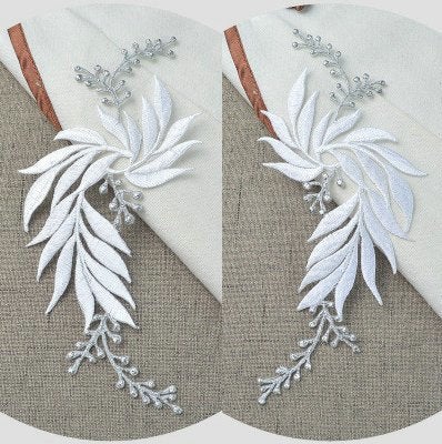 1 Pairs Handmade Applique Embroidered Iron Leaf Flowers White
