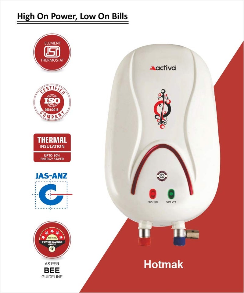 Activa 1 ltr Instant Water Heater Geyser, ISI Copper Element 3 KVA (0.8mm), Instant Heat Water, Anti Rust Coated Tank, ABS Body, Energy Efficient, 5 Year Warranty - IVORY - Image 2