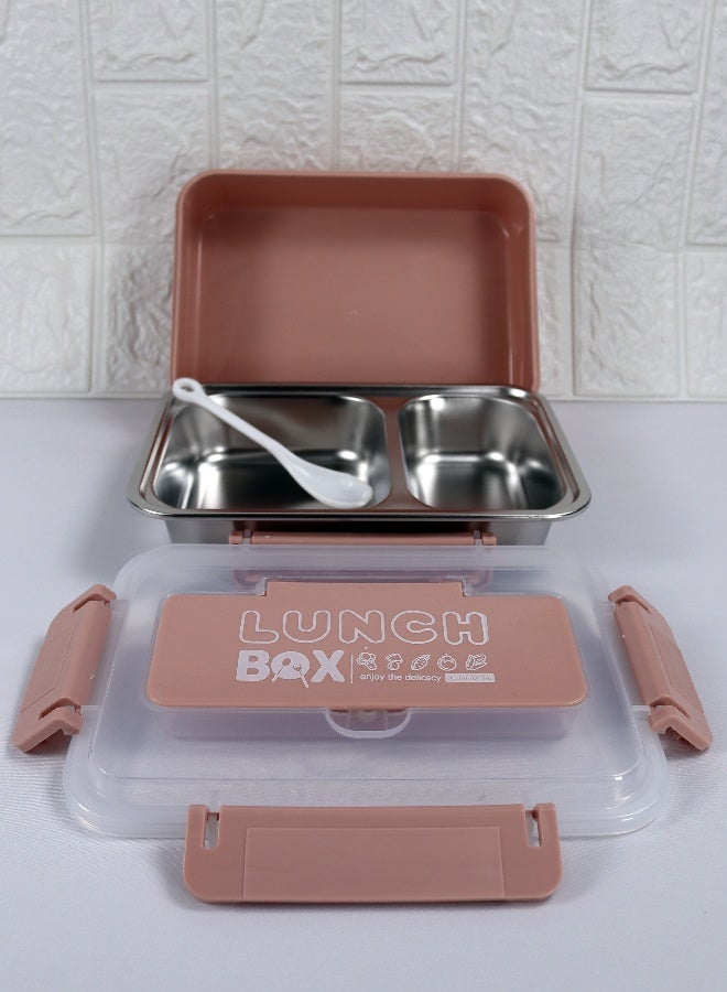 Toshionics Stainless Steel Lunch Box with 2 Compartments, Spoon, Lid Cutlery Storage, Leakproof, Microwave & Freezer Safe,  BPA-Free-Removable Tray – 1.4L – for School, Office, Travel, Gym – 20x14x5 cm - Image 3