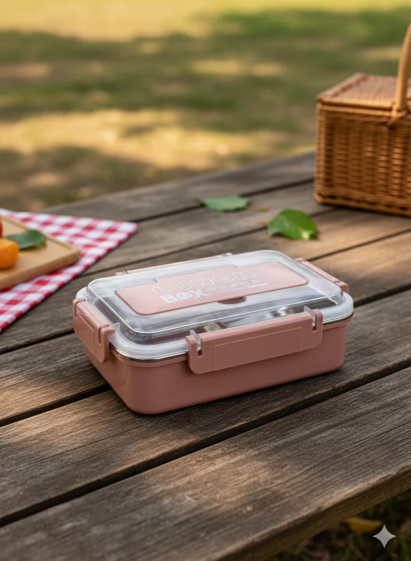 Toshionics Stainless Steel Lunch Box with 2 Compartments, Spoon, Lid Cutlery Storage, Leakproof, Microwave & Freezer Safe,  BPA-Free-Removable Tray – 1.4L – for School, Office, Travel, Gym – 20x14x5 cm - Image 1