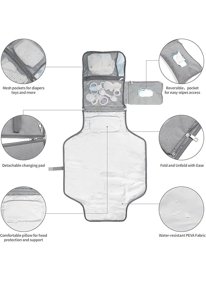Excefore Waterproof Baby Diaper Changing Pad Folding Diaper Pad For Toddler Portable Waterproof Changing Pad Multi Functional Stroller Bag Multiple Storage Pockets Reusable Infant Changing Diaper Mat - Image 3