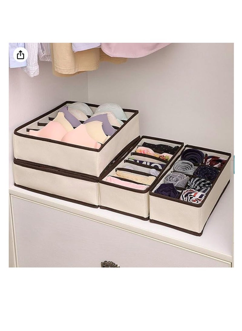 eBasket (2 sets) Foldable underwear organizer for organizing drawers, dividing them, and storing socks, baby clothes, and crafts. The organizer consists of 4 pieces, (beige)  - Image 1