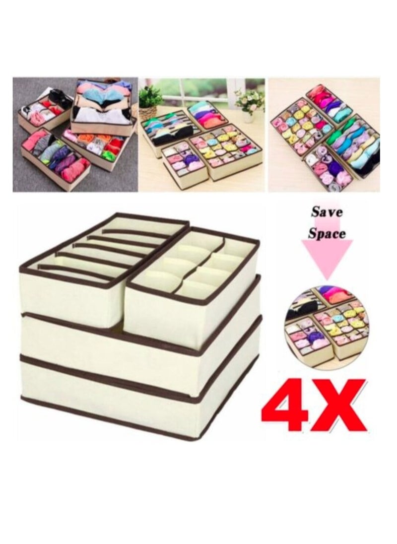 eBasket (2 sets) Foldable underwear organizer for organizing drawers, dividing them, and storing socks, baby clothes, and crafts. The organizer consists of 4 pieces, (beige)  - Image 3