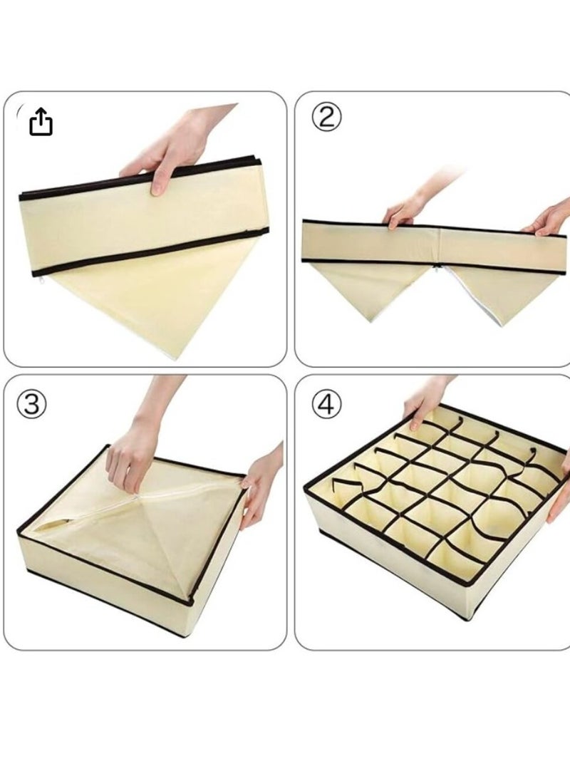 eBasket (2 sets) Foldable underwear organizer for organizing drawers, dividing them, and storing socks, baby clothes, and crafts. The organizer consists of 4 pieces, (beige)  - Image 4