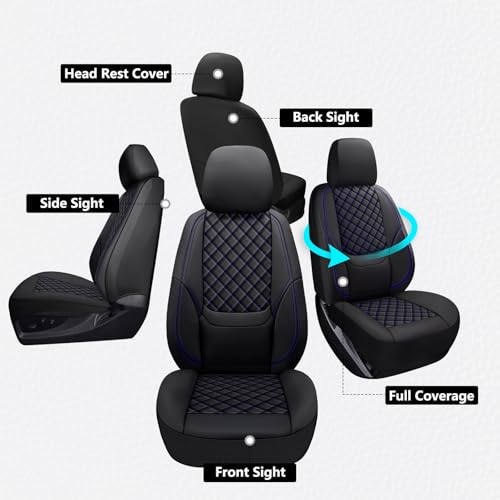 WENNFOUR Wrangler Seat Covers 2007-2026 Full Set, Waterproof Leather Interior Sets with Lumbar Support Custom Fit for Jeep Wrangler JK JL 4 Door Unlimited Sahara/Sport/Rubicon X 392 Willys, Black Blue - Image 2