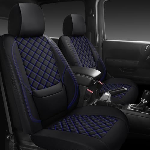 WENNFOUR Wrangler Seat Covers 2007-2026 Full Set, Waterproof Leather Interior Sets with Lumbar Support Custom Fit for Jeep Wrangler JK JL 4 Door Unlimited Sahara/Sport/Rubicon X 392 Willys, Black Blue - Image 1
