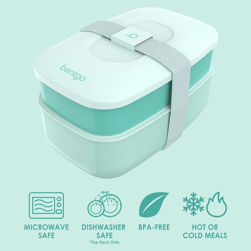 Bentgo Classic - Adult Bento Box, Stackable 3-Compartment Lunch Box with Removable Utensil Set and Sealing Strap, BPA-Free, Food Container Ideal for Meal Prep, Work, and On the Go (Coastal Aqua) - Image 2