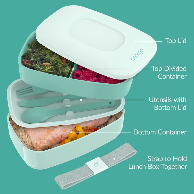 Bentgo Classic - Adult Bento Box, Stackable 3-Compartment Lunch Box with Removable Utensil Set and Sealing Strap, BPA-Free, Food Container Ideal for Meal Prep, Work, and On the Go (Coastal Aqua) - Image 4