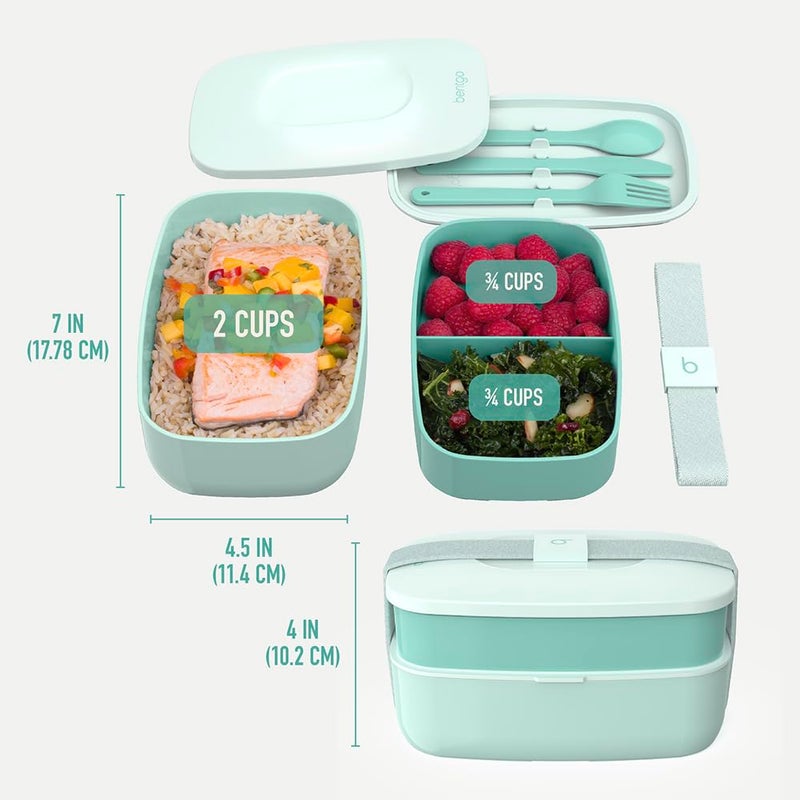 Bentgo Classic - Adult Bento Box, Stackable 3-Compartment Lunch Box with Removable Utensil Set and Sealing Strap, BPA-Free, Food Container Ideal for Meal Prep, Work, and On the Go (Coastal Aqua) - Image 5