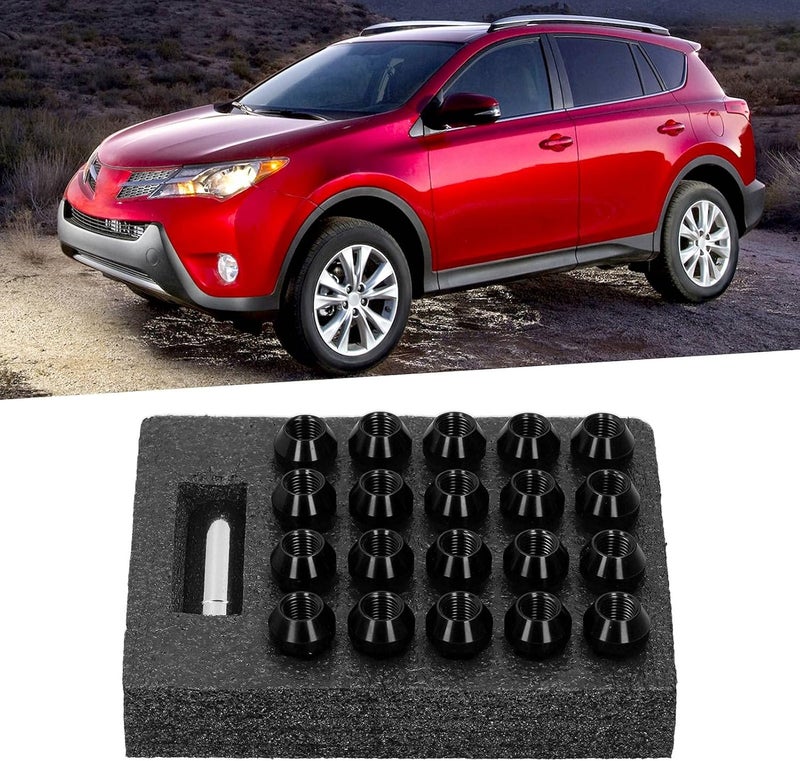 بديل لسيارات Fusion 2006-2019، 20 قطعة من صواميل العجلات M14x1.5، لسيارات Focus 2000-2019، خيط بارتفاع 2 بوصة من الألومنيوم 7075-T6، صواميل عجلات قفل ذات ثقب (أسود)، 20 قطعة من صواميل العجلات M14x1.5، بديل لـ - Image 4