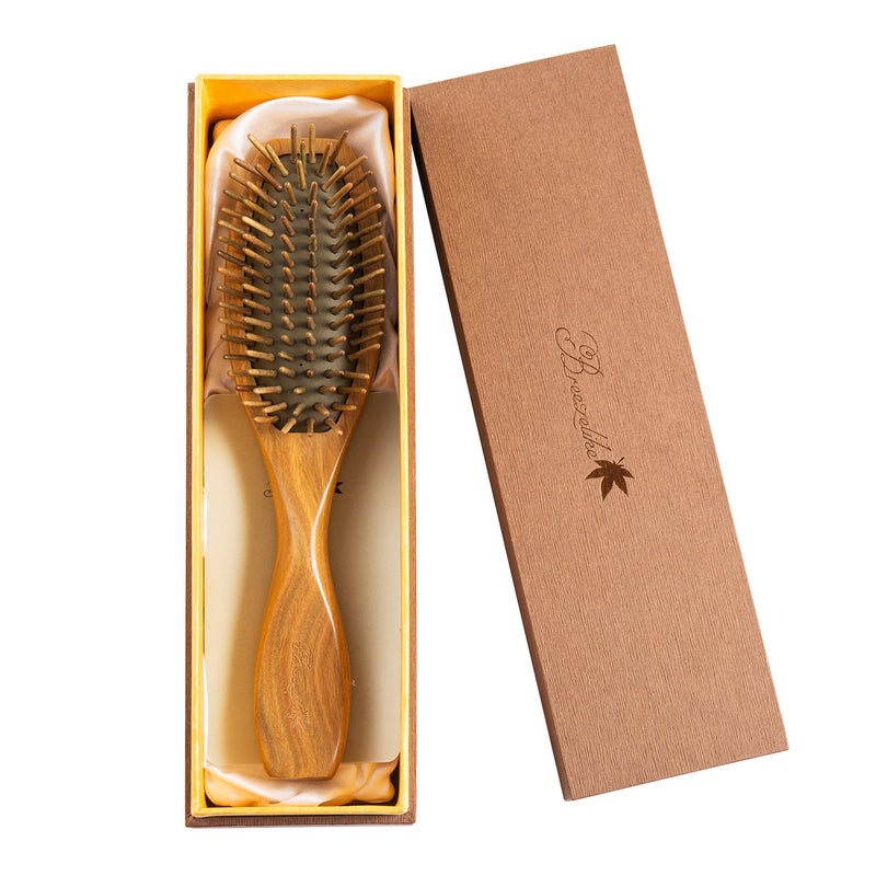 Breezelike Hair Brush for Women - No Static Wooden Bristle Detangler - Natural Wood Aroma Detangling Sandalwood Hair Brush - Image 1