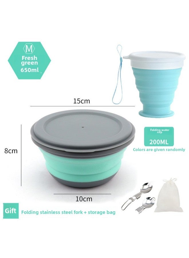 Folding Bowl Portable Retractable Outdoor Compression Travel Travel Wild Tableware Baby Picnic Anti-fall Lunch Box Wholesale-Specifications: Green Medium Bowl + Folding Water Cup  - Image 1