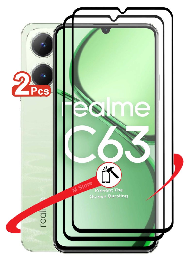 قطعتان من واقي الشاشة لهاتف Realme C63 - واقي شاشة من الزجاج المقوى من الحافة إلى الحافة، شفافية عالية، لمسة دقيقة، مضاد للانفجار، حواف مقوسة ناعمة، تركيب سهل - Image 1