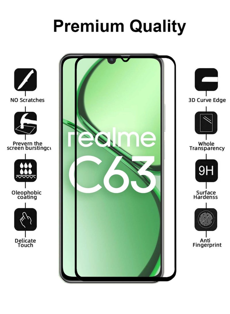 قطعتان من واقي الشاشة لهاتف Realme C63 - واقي شاشة من الزجاج المقوى من الحافة إلى الحافة، شفافية عالية، لمسة دقيقة، مضاد للانفجار، حواف مقوسة ناعمة، تركيب سهل - Image 2