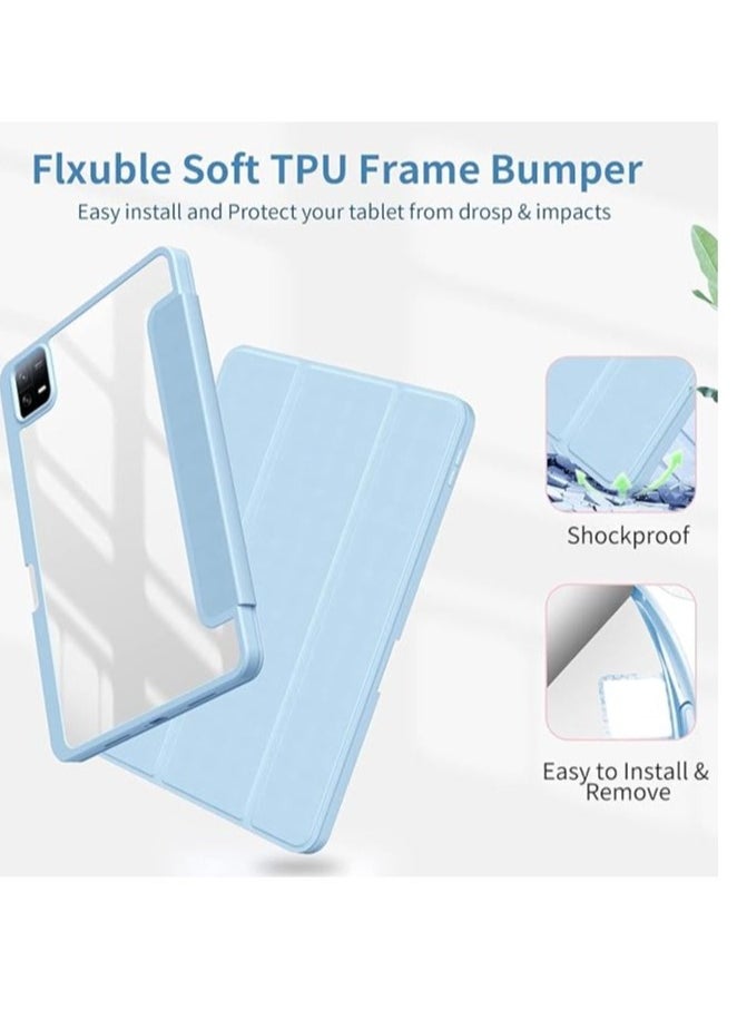 EVO Xiaomi Pad 6/Pad 6 Pro Case 11.0 inch, Auto Wake and Sleep Slim Trifold Stand Case Cover with Pencil Holder, Clear Transparent Back Shell Case for Xiaomi Pad 6 2023, Light Blue  - Image 1