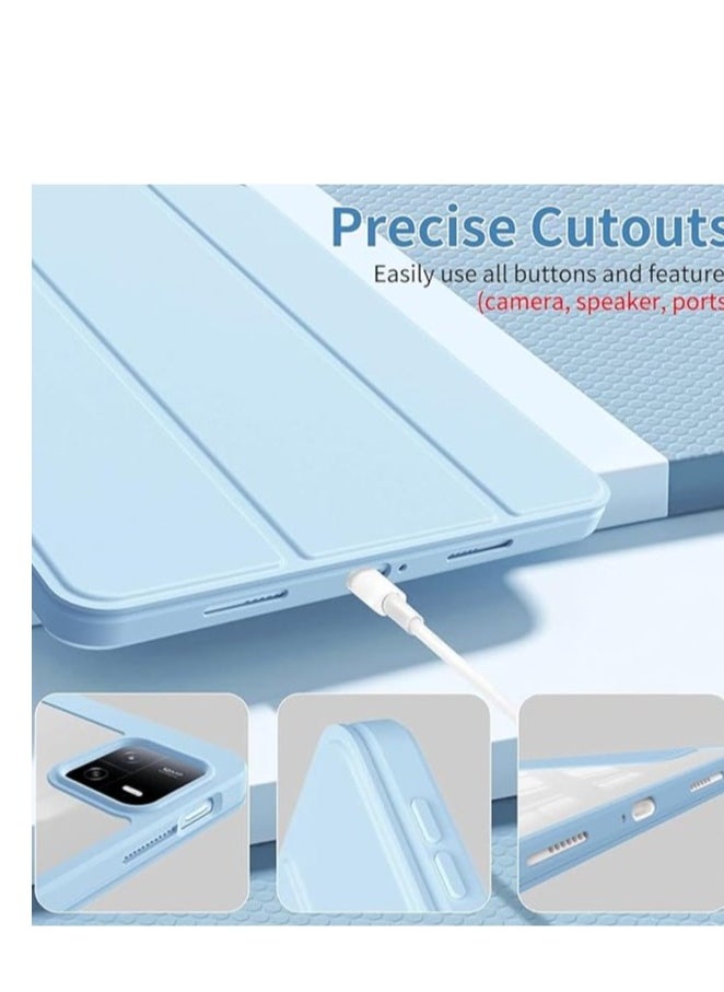 EVO Xiaomi Pad 6/Pad 6 Pro Case 11.0 inch, Auto Wake and Sleep Slim Trifold Stand Case Cover with Pencil Holder, Clear Transparent Back Shell Case for Xiaomi Pad 6 2023, Light Blue  - Image 2