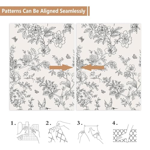 Froluya Black and Cream White Floral Wallpaper Peel and Stick Wallpaper 17.7in×196.8in Vintage Floral Contact Paper Flowers Birds Removable Self Adhesive Decorative Wall Paper for Bathroom Cabinets - Image 5