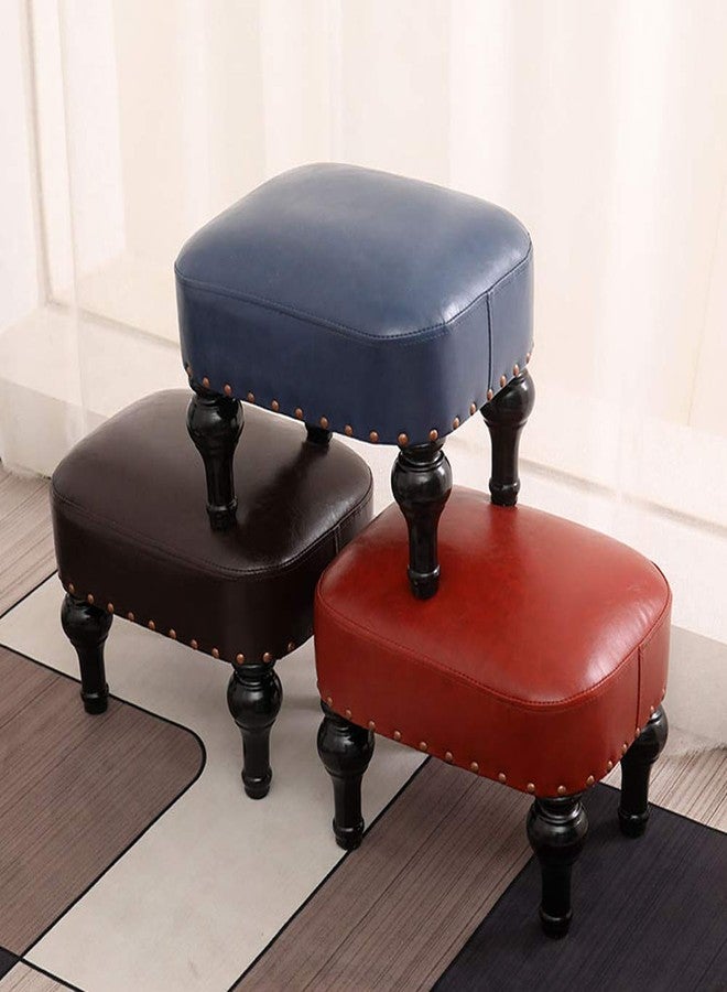 Kelendle Small Foot Stool for Living Room Brown Leather Stool Vintage Upholstered Footrest Rubber Wooden Foot Rest Stool Sofa Stool for Foot Rest Dark Green - Image 3