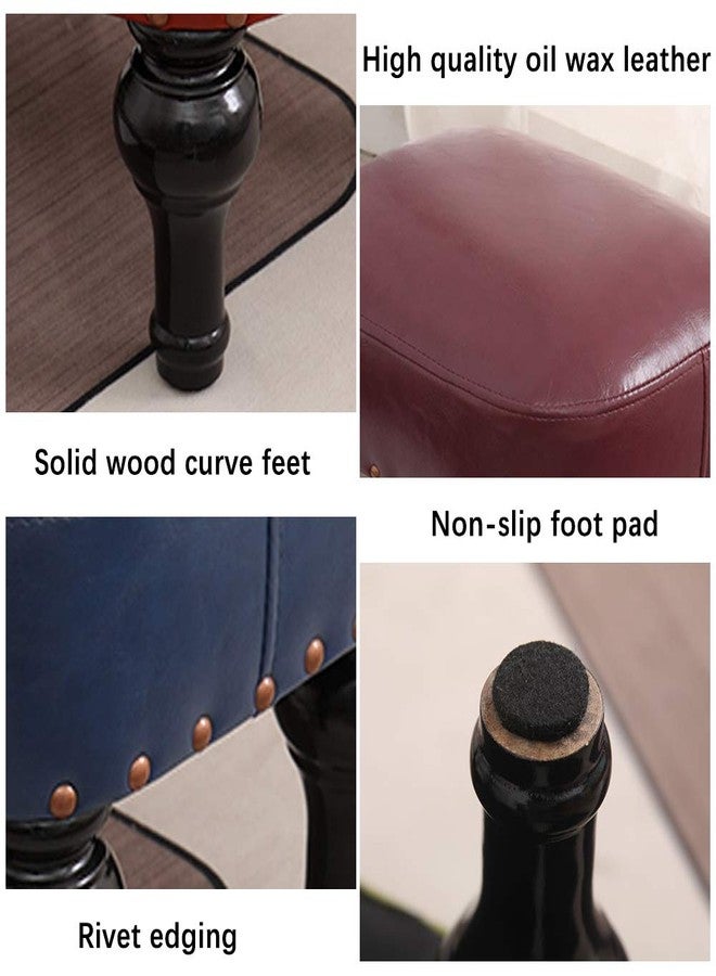 Kelendle Small Foot Stool for Living Room Brown Leather Stool Vintage Upholstered Footrest Rubber Wooden Foot Rest Stool Sofa Stool for Foot Rest Dark Green - Image 5