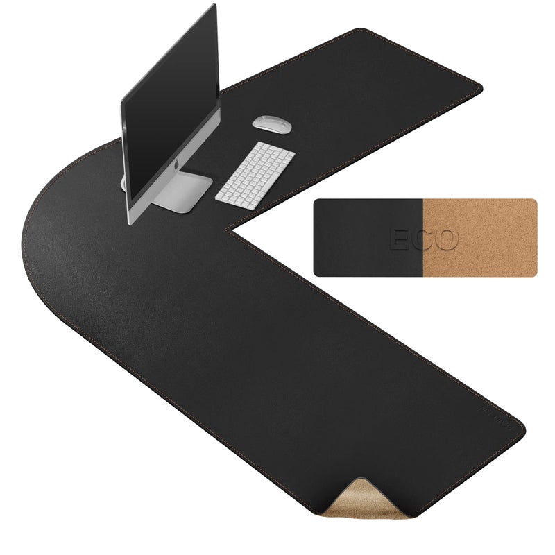 MAIDERN 51 51 x 157 L Shaped Corner Desk Mat Cork Leather Reversible Desk Pad for Gaming Computer Office Home Black