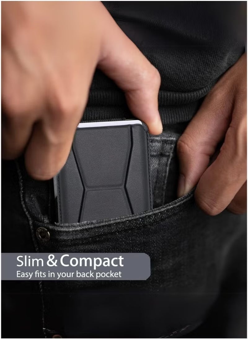 Raxoom Luxury Magnetic Phone Wallet Holder plus stand for iPhone & Samsung – Black PU Leather Slim, Secure Grip, RFID Blocking, Minimalist Card Holder for Men & Women - Suitable for iPhone 16, 15, 14, 13, 12, Pro & Pro Max Models – Holds upto 3 Cards - Image 5