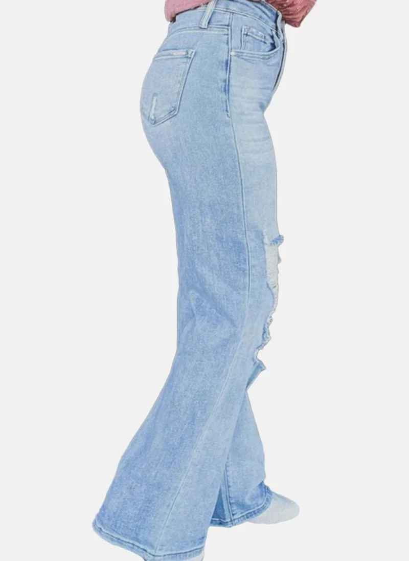 YUNIQEE Blue Bootcut Highly Distressed High-Rise Jeans