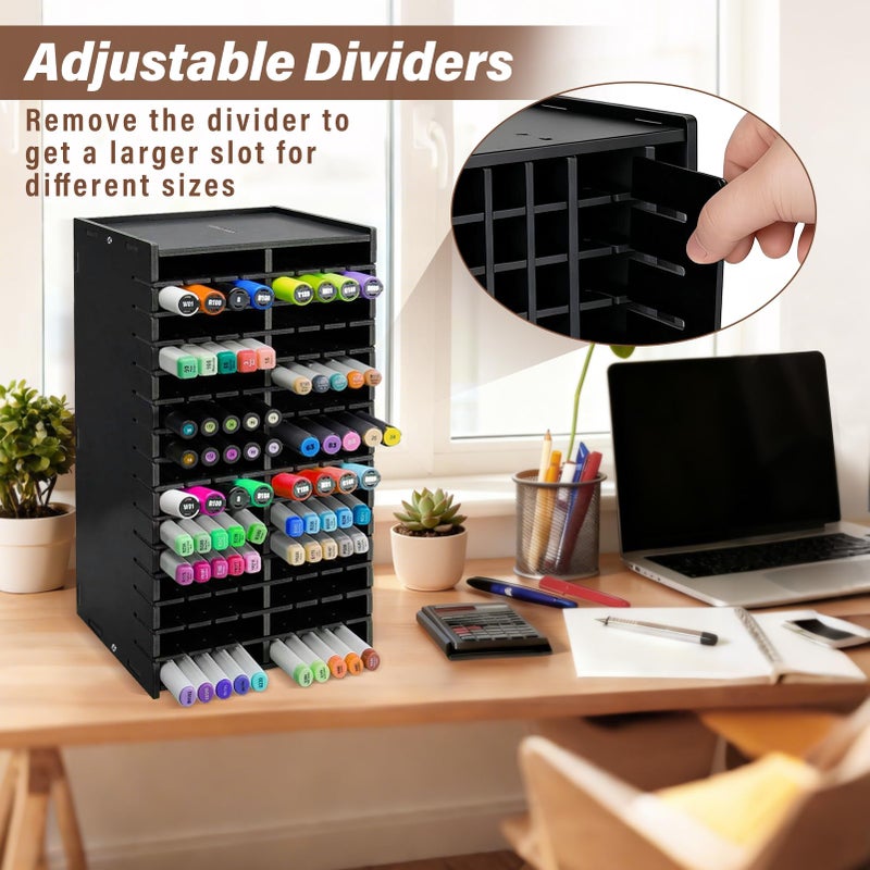 Yrangee Marker Organizer,120-Slots Marker Holder with Adjustable Divider, Desk Marker Storage Organizer for Pens Colored Pencils Art Brushes Home Office Art Room and Classroom - Image 2