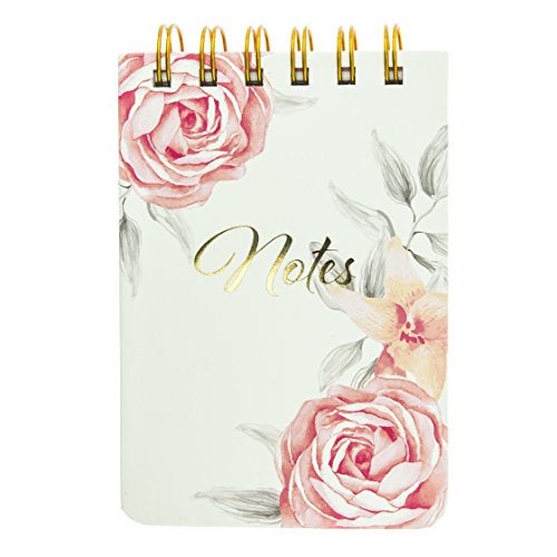 Graphique Vintage Roses Petite Journal - Pocket Journal with 200 Custom Interior Pages, Pink Floral Cover with Embellished Gold Foil "Notes" Message and Spiral Bound Top, 3.5" x 5.5" - Image 1