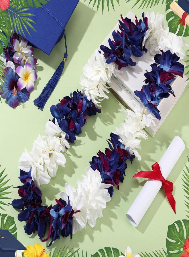 Kenning Hawaiian Graduation Lei for Adults 47" Faux Orchid Flower Necklace Class of 2026 Grad Necklace Tropical Luau Party Favors for Graduation Hawaiian Summer Beach(Blue, White) - Image 3