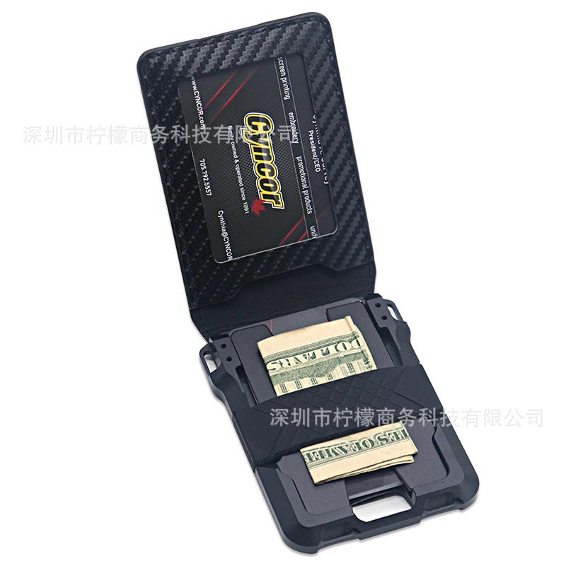 Aluminum RFID Metal Wallet Card Case ProtectorBlack Metal Carbon Fiber (Flip Leather) Black Metal Carbon Fiber (Flip Leather) 