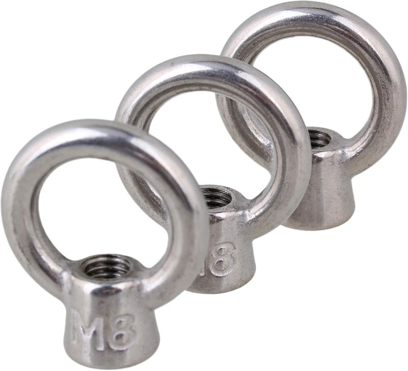 CNBTR Japanese Style Silver M8 304 Stainless Steel Ring Shape Lifting Eye Nut Set of 5 - Image 2