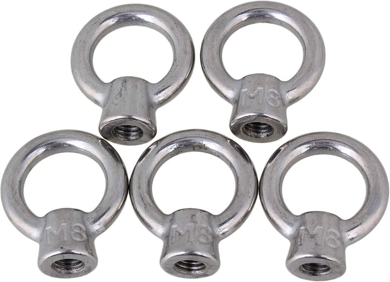CNBTR Japanese Style Silver M8 304 Stainless Steel Ring Shape Lifting Eye Nut Set of 5 - Image 1