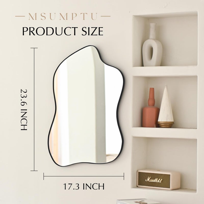 MSUMPTU Irregular Wall Mirror Black Wave Shaped Metal Framed Wall Mirror for Bathroom Bedroom Entryway Living Room Wall Decor 24" L x 18" W 2305B - Image 3