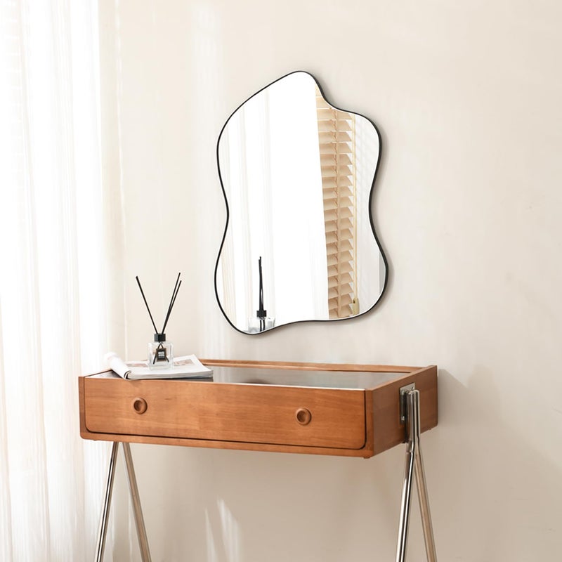 MSUMPTU Irregular Wall Mirror Black Wave Shaped Metal Framed Wall Mirror for Bathroom Bedroom Entryway Living Room Wall Decor 24" L x 18" W 2305B - Image 1