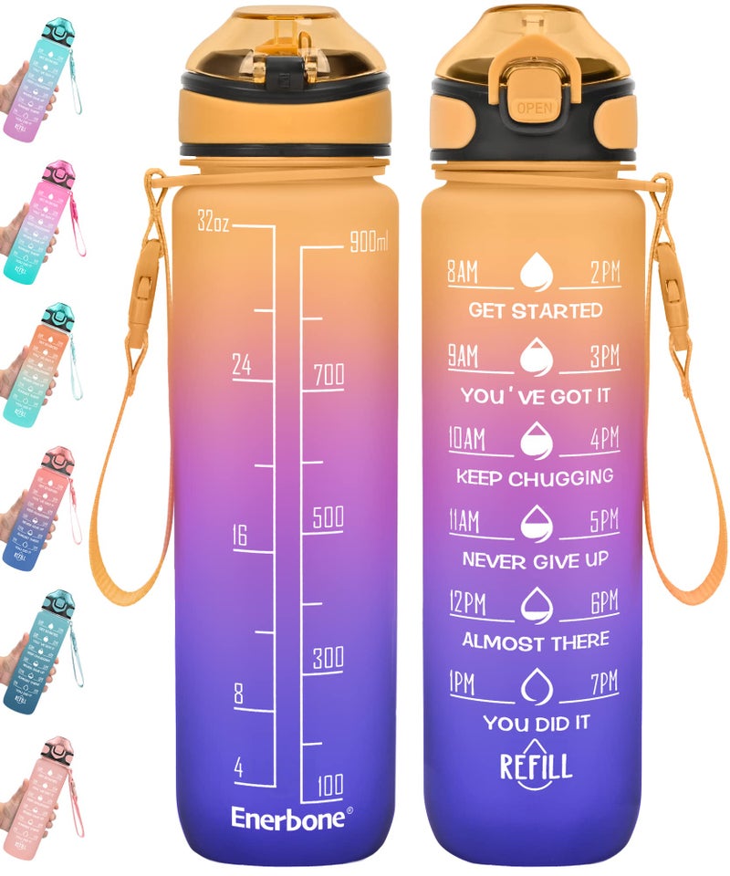 Enerbone 32 oz Water Bottle with Times to Drink and Straw  Motivational Drinking Water Bottles with Carrying Strap  Leakproof BPA & Toxic Free  Ensure You Drink Enough Water for Fitness Gym Outdoor