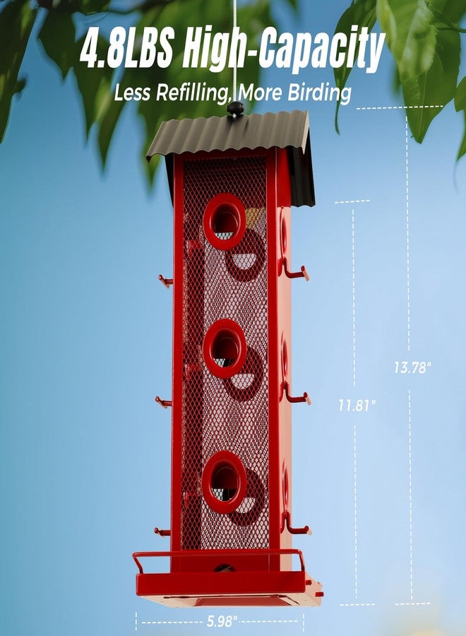 Shineforu Squirrel-Proof Bird Feeder for Outdoors Hanging | 14-Port Multi-Bird Viewing | All Metal, Waterproof & Easy-Clean | Attracts Cardinals, Finches, Chickadees & More (Elegant Red & Black) - Image 5