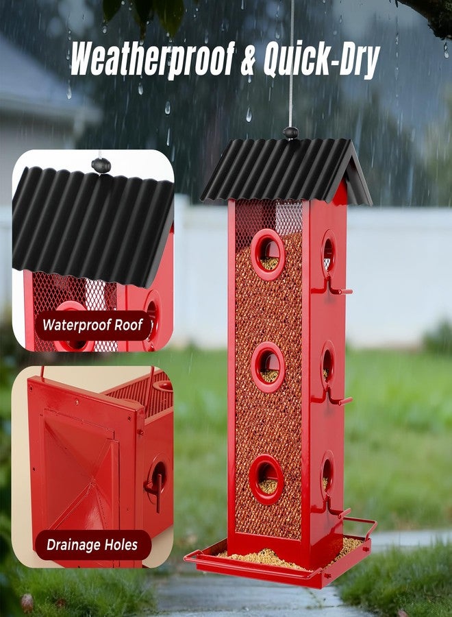 Shineforu Squirrel-Proof Bird Feeder for Outdoors Hanging | 14-Port Multi-Bird Viewing | All Metal, Waterproof & Easy-Clean | Attracts Cardinals, Finches, Chickadees & More (Elegant Red & Black) - Image 3