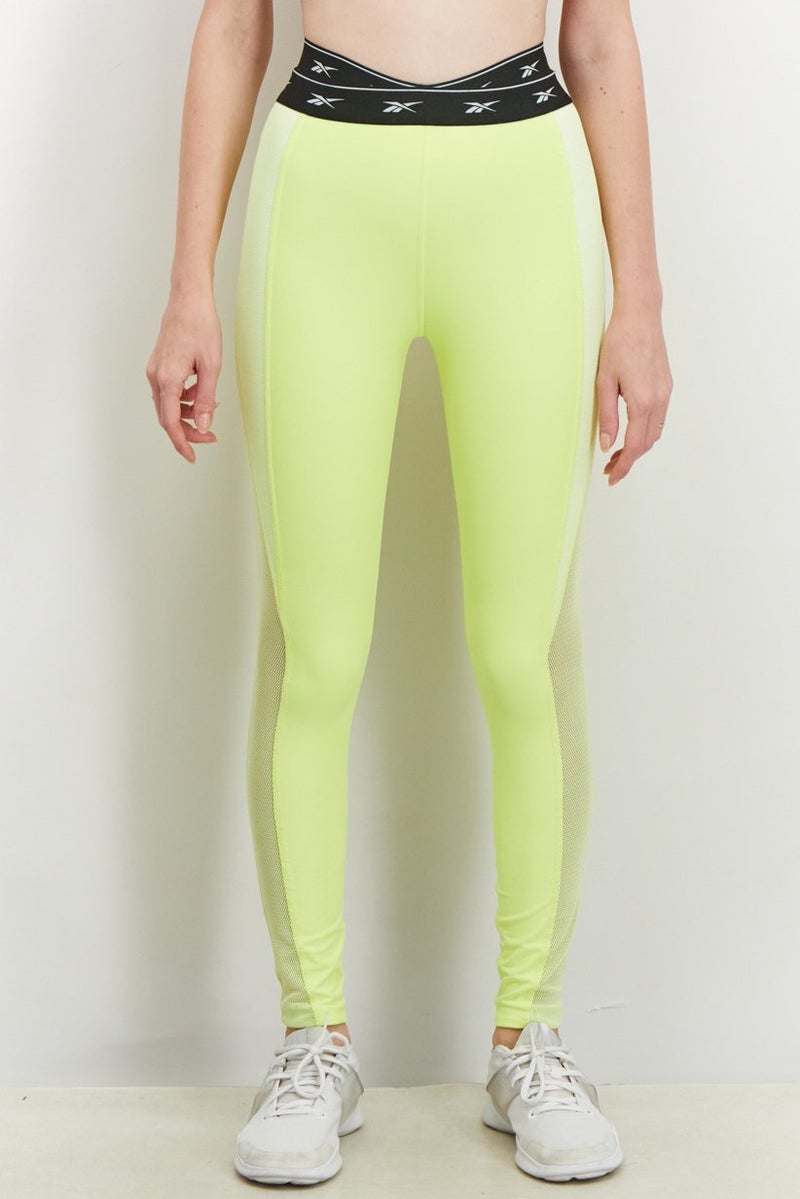 Reebok Women Sportswear Fit Brand Logo Training Tights, Lime and Black - Image 1