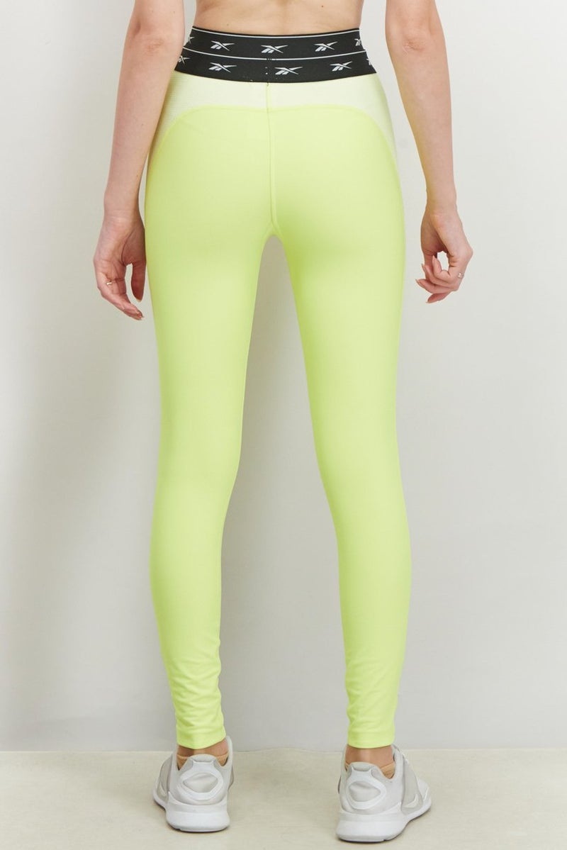 Reebok Women Sportswear Fit Brand Logo Training Tights, Lime and Black - Image 4