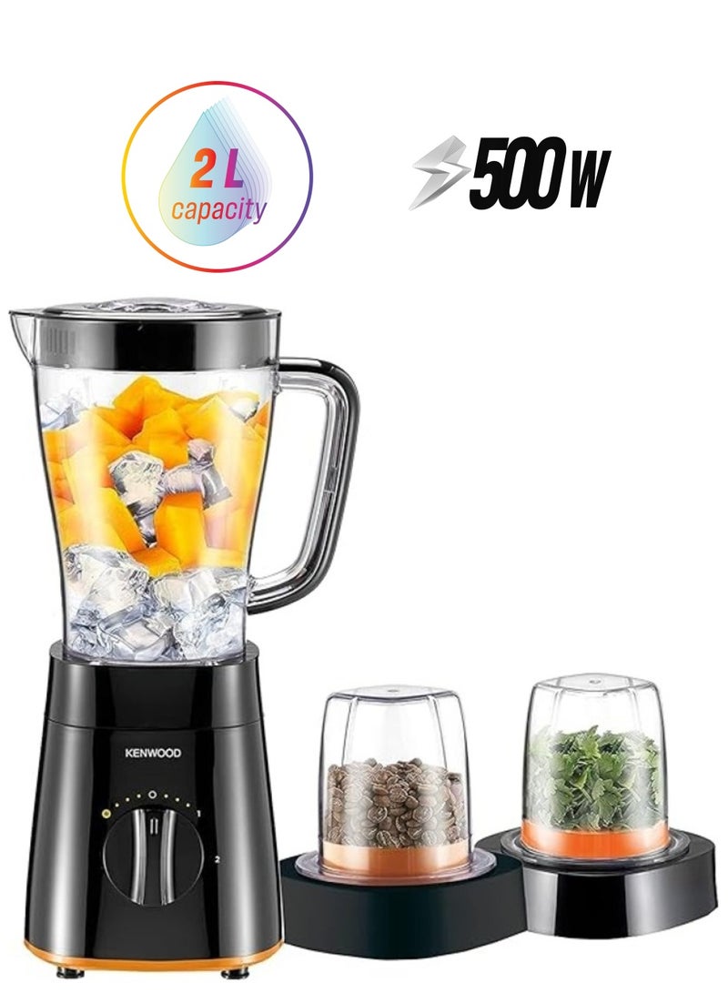 Kenwood Belnder Smoothie Maker BLP16.360 500W 1.5L Juicing Bowl 2L in General With Grinder Mill, Chopper Mill, 2 Speed + Pluse Function, Ice Crush Function, Black 2 L 500 W BLP16.360 black - Image 1