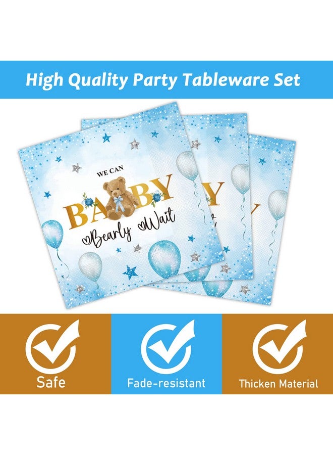 Tevxj 96PCS Bear Baby Shower Tableware Set We Can Bearly Wait Dessert Plates Bear Balloon Star Party Plates Napkins Forks for Boys Girl Gender Reveal Baby Shower Party Decorations supplies 24 guests - Image 3