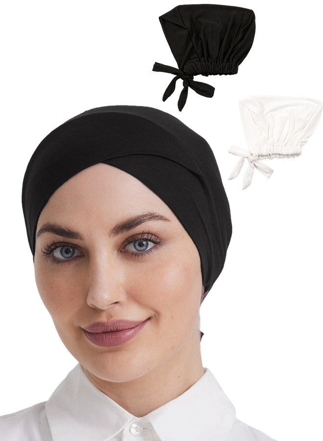 2PCS Muslim Turban Hat Inner Hijab Caps Islamic Underscarf Bonnet India Hats Female Headwrap Turbante Mujer  - Image 1