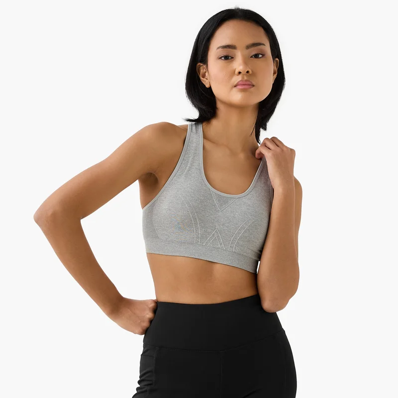ADOT Textured Racerback Sports Bra with Scoop Neck
