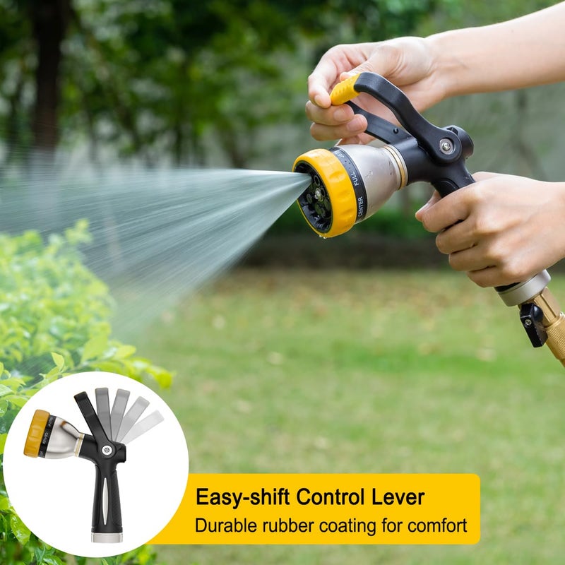 FANHAO Heavy Duty Fireman's Hose Nozzle, Metal Water Nozzle with 8 Spray Patterns, High Pressure Garden Hose Sprayer with Lever Control and Non-Slip Grip to Water Plants & Lawns, Wash Cars & Clean - Image 3