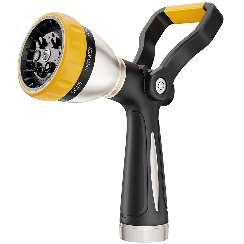 FANHAO Heavy Duty Fireman's Hose Nozzle, Metal Water Nozzle with 8 Spray Patterns, High Pressure Garden Hose Sprayer with Lever Control and Non-Slip Grip to Water Plants & Lawns, Wash Cars & Clean - Image 1