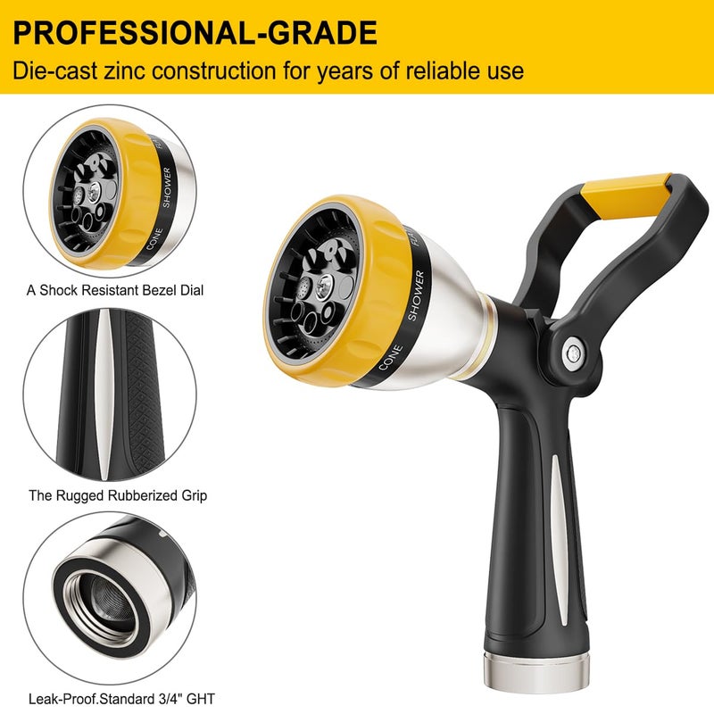 FANHAO Heavy Duty Fireman's Hose Nozzle, Metal Water Nozzle with 8 Spray Patterns, High Pressure Garden Hose Sprayer with Lever Control and Non-Slip Grip to Water Plants & Lawns, Wash Cars & Clean - Image 4