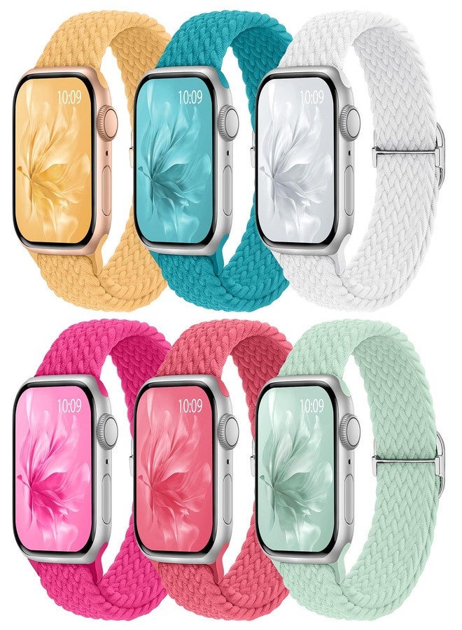 Knossen 6 Pack Braided Stretchy Bands Compatible with Apple Watch Band 38mm 40mm 41mm 42mm 44mm 45mm 46mm 49mm Women Men, Adjustable Nylon Solo Loop Elastic Straps for iWatch Series 11 10 9 8 7 6 5 4 SE Ultra - Image 1