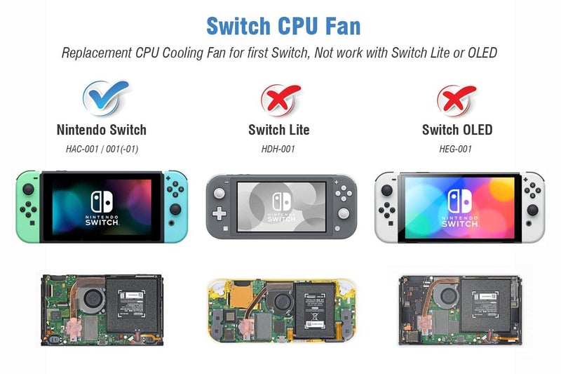 مروحة تبريد داخلية بديلة من ElecGear متوافقة مع جهاز Nintendo Switch – مبرد وحدة المعالجة المركزية (CPU Heatsink Cooler)، مادة لاصقة حرارية، مفتاح لولبي من نوع Y00 Triwing وPH00 من شركة Phillips، أداة لإزالة الأجزاء (Spudger)، ومجموعة أدوات للإصلاح (Wipes Repair Tool Kit). - Image 2